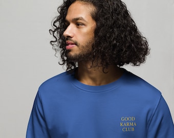 Good Karma Club Unisex Pullover with Embroidery | Sustainable Minimalist Design Sweater | Mindful gift for yoga and meditation