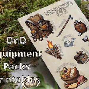D&D-Ausrüstungspaketkarten – Poster – kompatibel mit Dungeons and Dragons 5e, A5-druckbare Referenzkarten oder Poster für Basisausrüstungspakete
