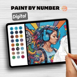 Paint By Number Graffiti Pop Art Woman Portrait - Abstract Psychedlic DIY Color By Number for Adults, Printable Feminist Coloring Sheets