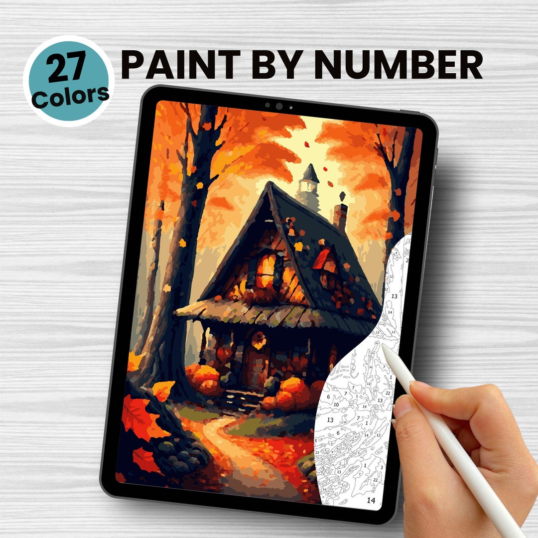 Autumn Cottage Digital Paint by Number, Fall House DIY Color by Number ...
