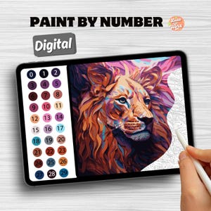 Digital Paint By Number African Lion - Abstract Safari Animal DIY Color By Number for Adults, King of the Jungle Wildlife Art Printable