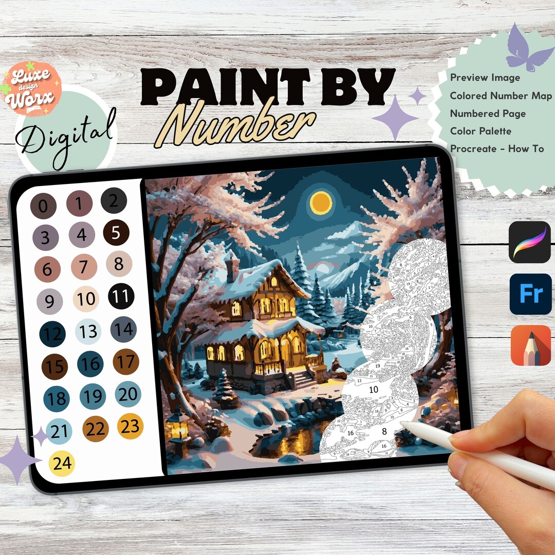 Paint by Numbers Winter Scene Landscape Digital Printable Snowy Color ...