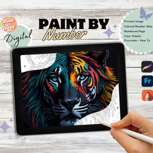 Malowanie po numerach Kolorowy lew cyfrowy | Safari Animal Color By Number dla dorosłych | Afrykańskie lew kolorowanki | Kolorowanki dla dorosłych zwierząt