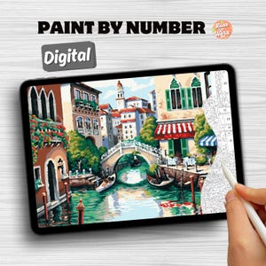 Digital Paint By Number Venice Canal Scene - Italian European Cityscape Color by Number, Gondola Painting Kit for Adults