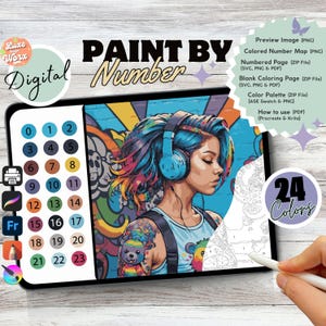 Paint By Numbers Graffiti Art Woman Portrait Digital | Abstract Psychedlic Color By Number for Adults | Printable Feminist Coloring Sheets