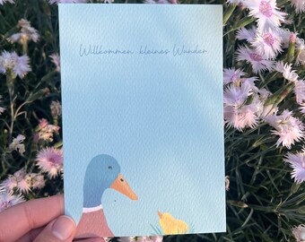 Congratulations card for a birth, baby card as a small gift idea in green with a duck motif, congratulations on the birth or christening, A6