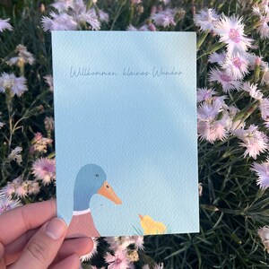 Glückwunschkarte  zur Geburt, Babykarte als kleine Geschenkidee in grün mit Enten- Motiv, Glückwünsche zur Geburt oder Taufe, A6