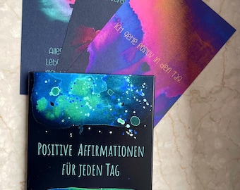 Colorful affirmation cards, inspiring mindfulness cards for self-love and motivation, printed on black natural paper in A6 format