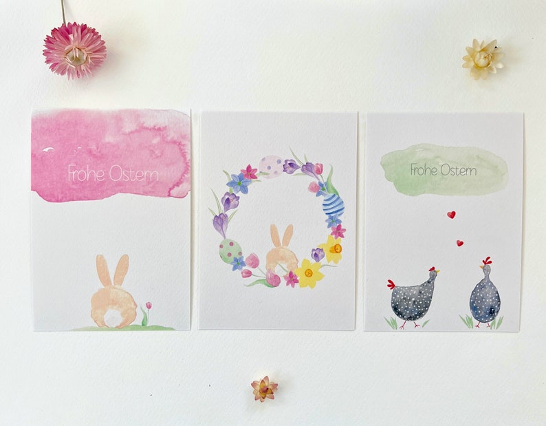 Bunte Osterkarten für Ostergrüße, Postkarten mit verschiedenen Motiven als Geschenkidee zu Ostern, Ostergeschenke als Set oder einzeln, A6 Bild 2