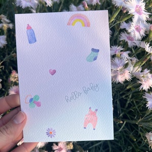 Glückwunschkarte zur Geburt, Babykarte als Geschenkidee zur Geburt, Postkarte im Format A6, in rosa und hellblau mit Baby-Motiven