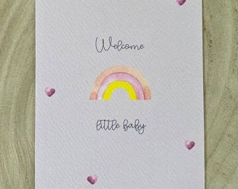 Postkarte, Babykarte zur Geburt als Geschenkidee zur Geburt, A6, in rosa und hellblau mit Baby-Motiven