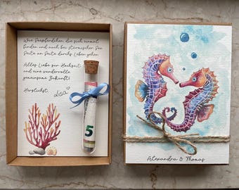 Seahorse wedding cash gift | Personalized wedding gift | Creative wedding gift idea | Maritime cash gift box |