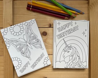 DIY coloring birthday cards for children, greeting cards to color in yourself as a small gift idea for a child's birthday, A6
