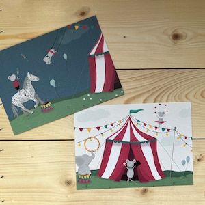 Glückwunschkarten "Mäzusezirkus" für Kinder mit Zirkusmotiven als Set - Postkarten als kleines Geschenk zu besonderen Anlässe, im Format A6