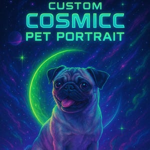 Custom Galaxy Pet Portrait – Custom Cosmic Animal Wall Art – Fantasy Pet Download – Digital Printable Poster