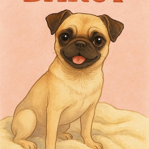 Custom Pet Portrait | Personalized Dog Illustration | Printable Art | Cute Pug Drawing | Pet Memorial Gift | Digital Download