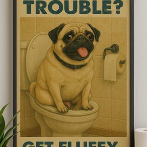 Custom Pet Poster , Dog Bathroom Art, Funny Bathroom Poster, Dog in Toilet, Dog Reading Newspaper on Toilet, Pet Owner Gift