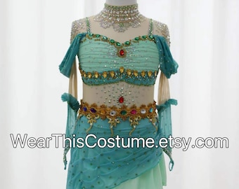 Customized Green Dance Costume: Figure Skating, Ice Dance/ Ice Skating Dress/ Skating Dresses/ Ice Dance/ Roller Skate/ Equestrian Vaulting