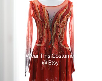 Customized Red Figure Skating Costume/ Ice Dance/ Ice Skating Dress/ Acrobatic/ Roller skate/ Competition dress/ Bespoke/ Romantic style