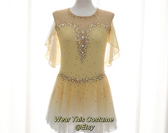 YELLOW Customized dress/ Costume/ Figure skating/ Ice dance/ Ice skate/ Leotard/ Acrobatic/ Roller skate/ Competition dress/ Bespoke costume