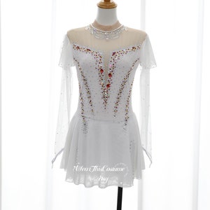 WHITE Customized dress/ Costume/ Figure skating/ Ice dance/ Ice skate/ Leotard/ Acrobatic/ Roller skate/ Competition dress/ Bespoke costume