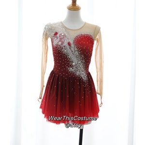 RED Customized dress/ Costume/ Figure skating/ Ice dance/ Ice skate/ Leotard/ Acrobatic/ Roller skate/ Competition dress/ Bespoke costume