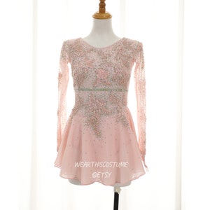 PINK Customized dress/ Costume/ Figure skating/ Ice dance/ Ice skate/ Leotard/ Acrobatic/ Roller skate/ Competition dress/ Bespoke costume
