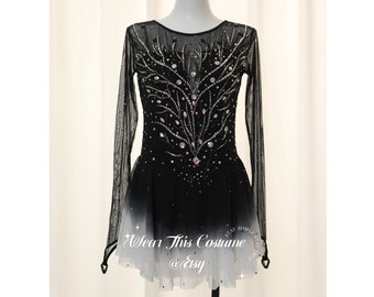 Vestido negro personalizado para patinaje artístico: Traje de competición/ Danza sobre hielo/ Vestido de patinaje/ Vestido de baile/ Danza sobre hielo/ Patines sobre ruedas/ Volteo ecuestre