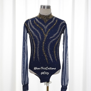 Blue Mens Boys Customized Costume/ Figure skating/ Ice dance/ Leotard/ Acrobatic/ Roller skate/ Competition/ Bespoke costume/ Unitard