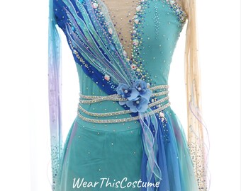 Abito da pattinaggio BLU TEAL/ Abito personalizzato/ Abito da pattinaggio artistico/ Danza sul ghiaccio/ Pattinaggio sul ghiaccio/ Costumi/ Pattinaggio a rotelle/ Stile romantico su misura