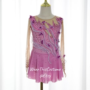PINK Customized dress/ Costume/ Figure skating/ Ice dance/ Ice skate/ Leotard/ Acrobatic/ Roller skate/ Competition dress/ Bespoke costume