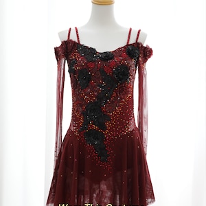 Customized Red Figure Skating Costume: Bespoke Ice Dance Costume