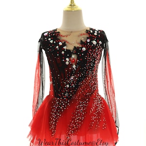 RED Skating dress/ Customized dress/ Figure skating dress/ Ice dance/ Ice skating/ Costumes/ Roller skating/ Bespoken dress/ Romantic style