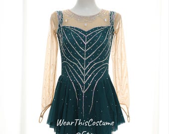 DARK GREEN Skating dress/ Customized dress/ Figure skating dress/ Ice dance/ Ice skating/ Costumes/ Roller skating/ Bespoken Romantic style