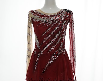 RED Skating dress/ Costume/ Figure skating/ Ice dance/ Ice skate/ Customized dress/ Roller skate/ Competition dress/ Bespoke/ Romantic style