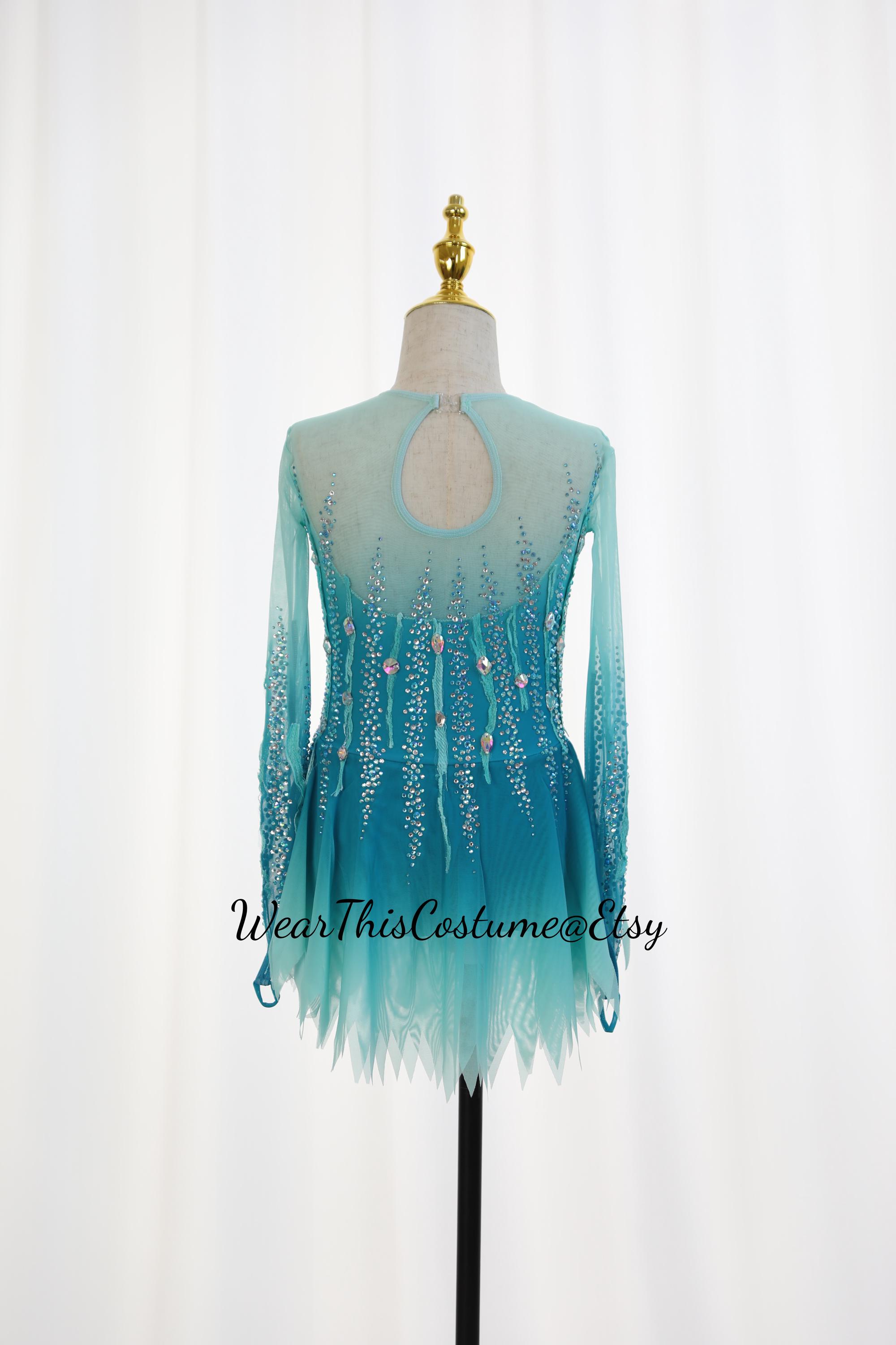 TEAL Green Girls Figure Skating Dress/ Customized Dance Costume/ Ice Skating/ Ice Dance/ Roller Skate/ Equestrian Vaulting/ Bespoken Design