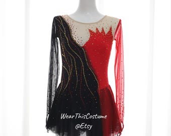 Vestido de patinaje negro y rojo / Vestido a medida / Vestido de patinaje artístico / Danza sobre hielo / Patinaje sobre hielo / Disfraces / Patinaje sobre ruedas / Estilo romántico a medida
