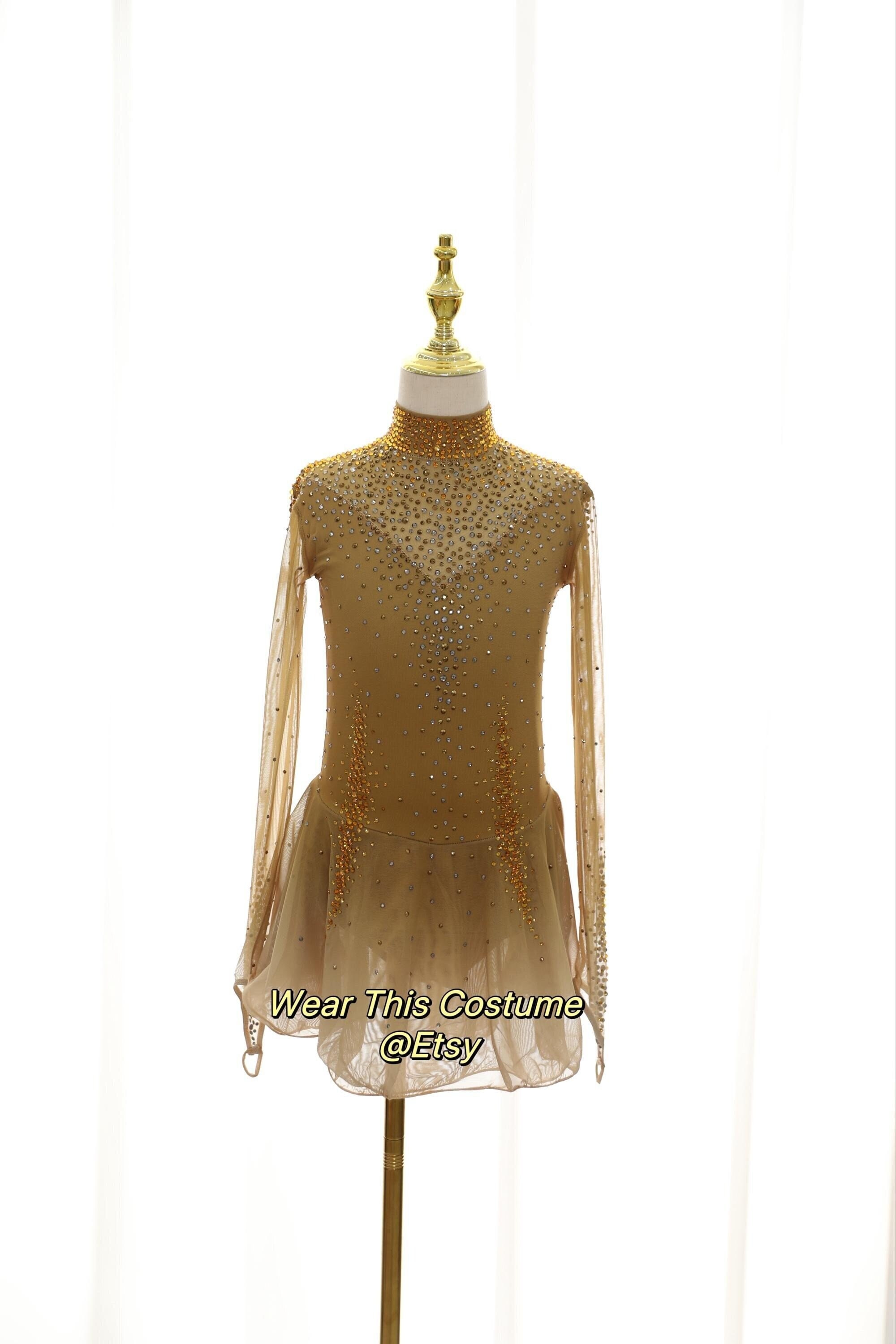 gold figure skating dresses Gold Embroidered Black Figure Skating Dress by Tania Bass main image 0