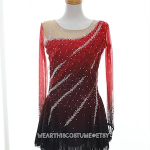 RED Skating dress/ Customized dress/ Figure skating dress/ Ice dance/ Ice skating/ Costumes/ Roller skating/ Bespoken dress/ Romantic style