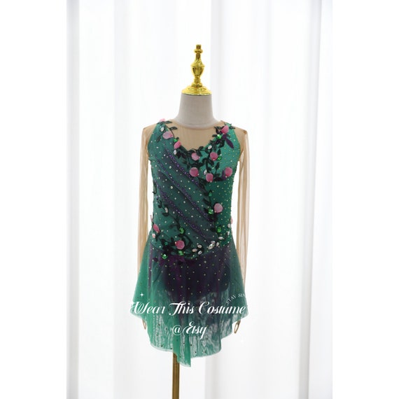 Custom Dark Green Figure Skating Dress: Bespoke Ice Dance Costume/ Ice Skating Dresses/ Ice Dance/ Roller Skate/ Equestrian Vaulting