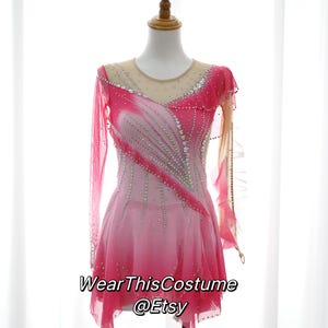 PINK Customized dress/ Costume/ Figure skating/ Ice dance/ Ice skate/ Leotard/ Acrobatic/ Roller skate/ Competition dress/ Bespoke costume