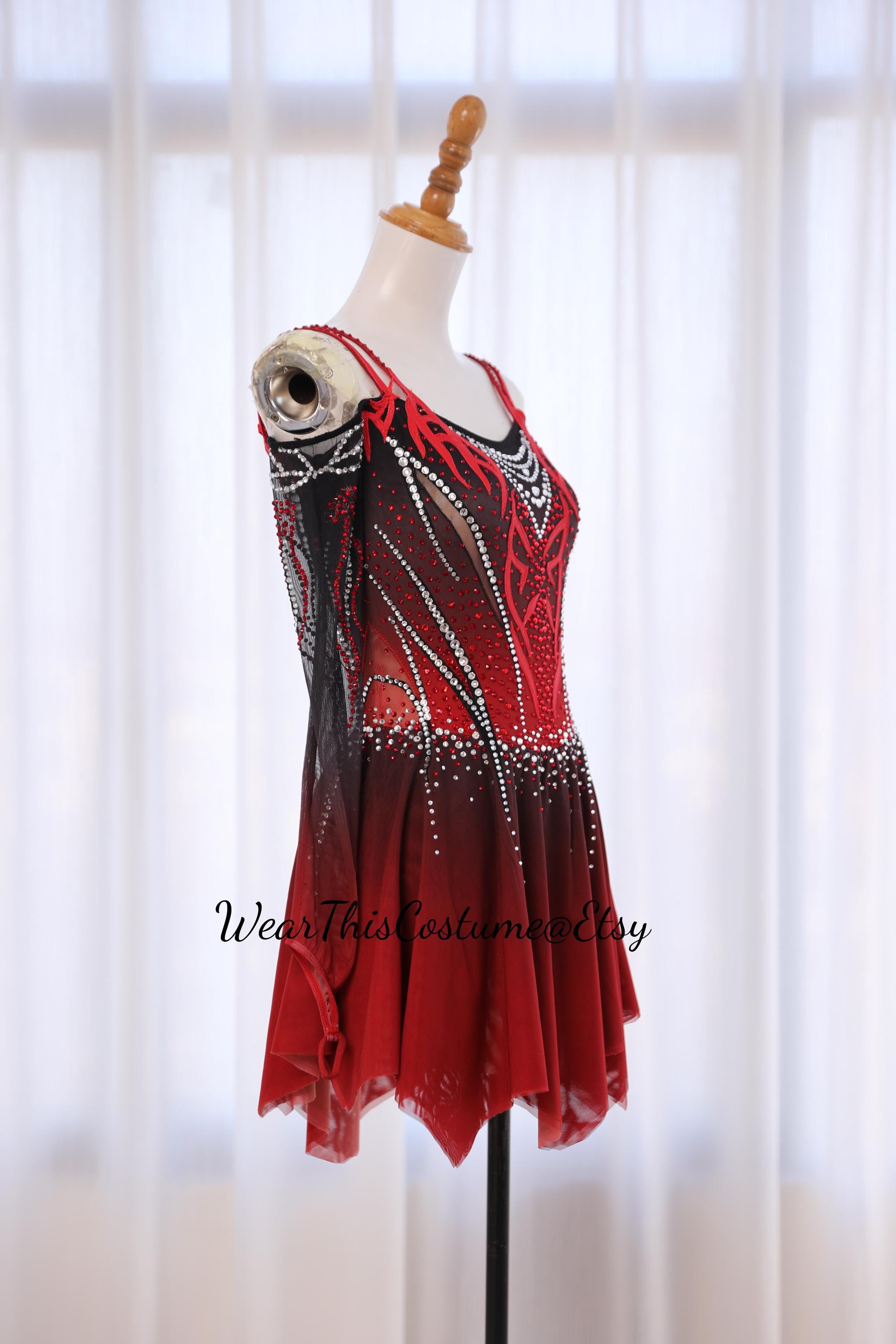 red and black skating dress red and black figure skating dress women custom spandex FC927 - Women -  Gender