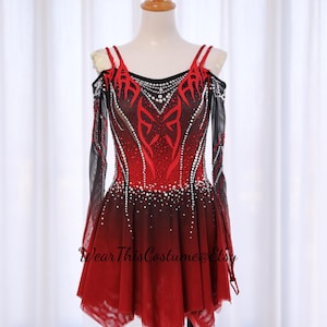 Abito da pattinaggio artistico nero e rosso/Costume da danza sul ghiaccio personalizzato