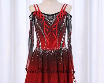 Vestido de patinaje artístico con degradado negro y rojo / Traje de danza sobre hielo personalizado / Vestido de danza sobre hielo / Vestido de patinaje sobre hielo / Vestido de baile / Vestido de niña