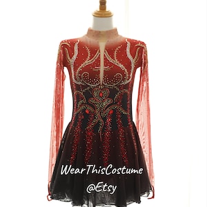 RED Skating dress/ Customized dress/ Figure skating dress/ Ice dance/ Ice skating/ Costumes/ Roller skating/ Bespoken dress/ Romantic style