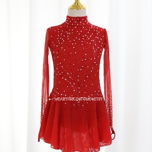 Abito da pattinaggio artistico ROSSO/Costume da danza sul ghiaccio personalizzato