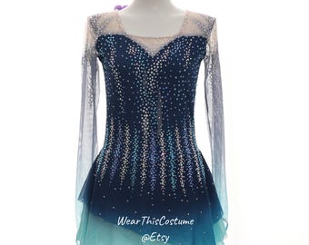 Blue /Dark Green/ Teal Customizable Figure Skating Dress/ Ice Dance/ Ice Skating Dress/ Romantic Costume/ Unique Design