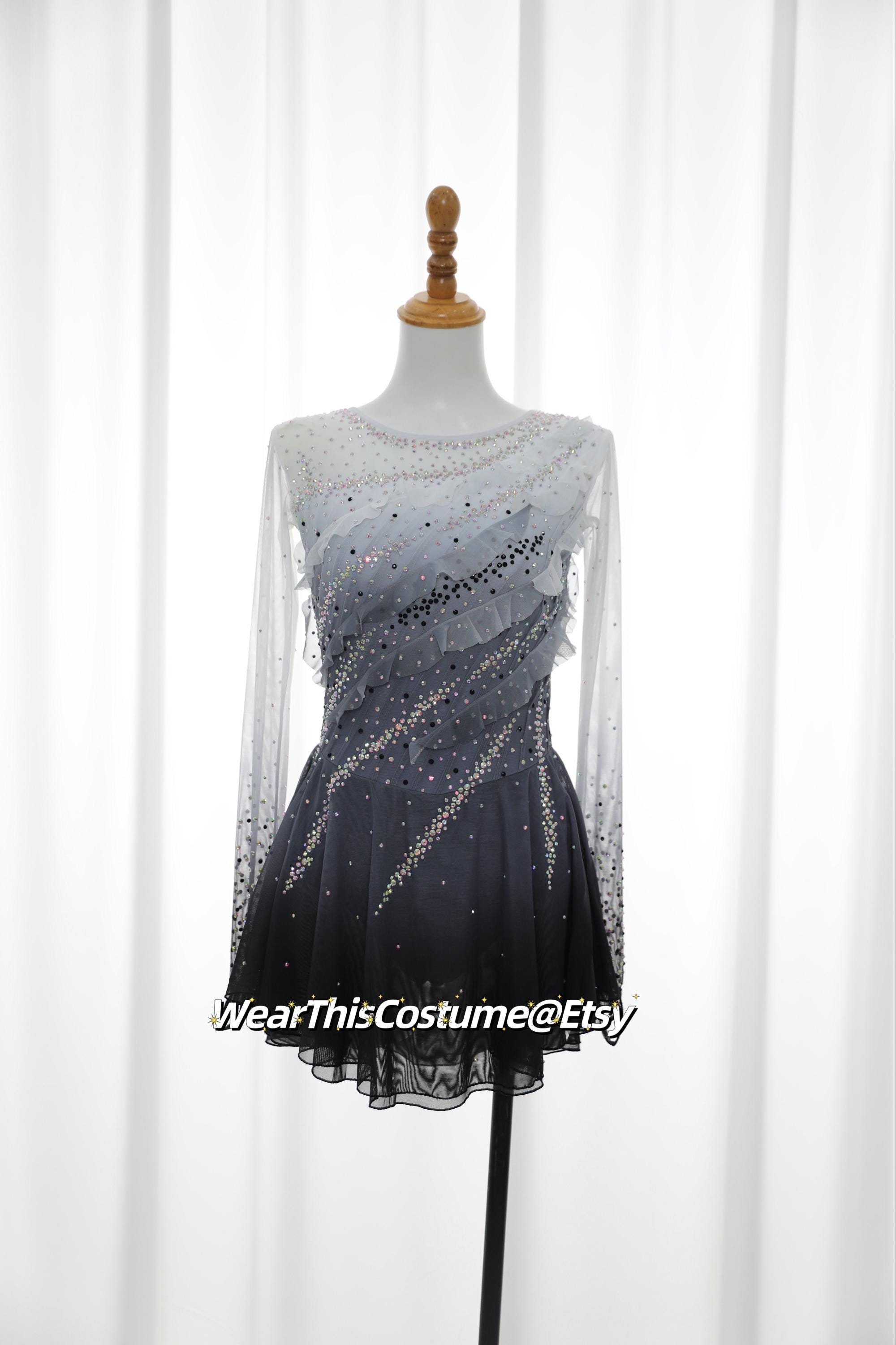 slim fit dress slacks Competition Figure Skating Dress Grey With Crystals Long Sleeves main image 0