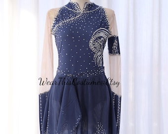 Navy Figure Skating Dress/ Customized Ice Dance Costume/ Ice Dance Dress/ Dancer Skater Dress/ Girl's Women's Dress/ Custom Design/ Unique