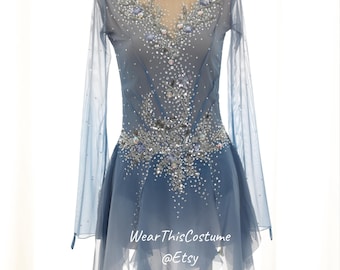 BLUE Customized dress/ Costume/ Figure skating/ Ice dance/ Ice skate/ Leotard/ Acrobatic/ Roller skate/ Competition dress/ Bespoke costume